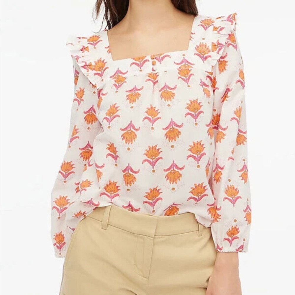 J.Crew Floral square neck shirt - size small , see measurements could fit s-m